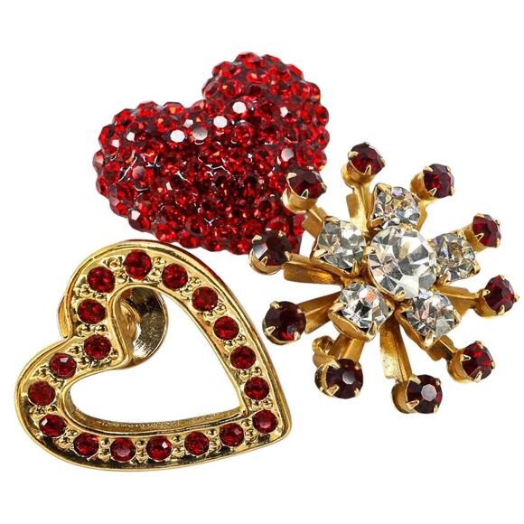 Lot Vintage Jewelry Love Hearts Goldtone & Red Rhinestones Enamel Incl Avon USPS - Picture 4 of 11